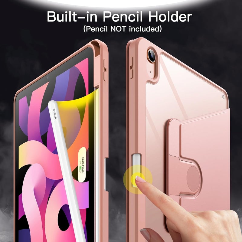 Jetech Rotating Case for iPad Air 11-Inch M3/M2 (2025/2024), iPad Air 5/4 (2022/2020 5th/4th Generation), 360 Degree Rotation Protective Stand Cover Clear Back, Auto Wake/Sleep (Rose Gold) - Image 5